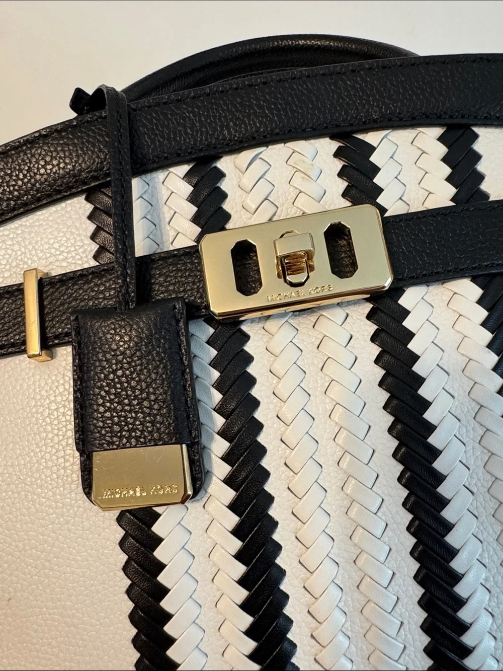 Michael Michael Kors Karson Large Woven Stripe Leather Satchel Bag